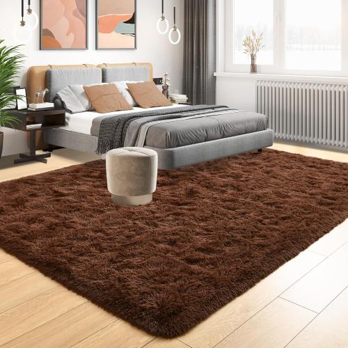 Tepook Super Soft Fluffy Rugs for Living Room, Shag 6x9 Area Rugs for Bedroom, Modern Shaggy Rug Fuzzy Carpets for Kids, Plush Indoor Nursery Home Decor Rug with Non-Slip Bottom, Brown