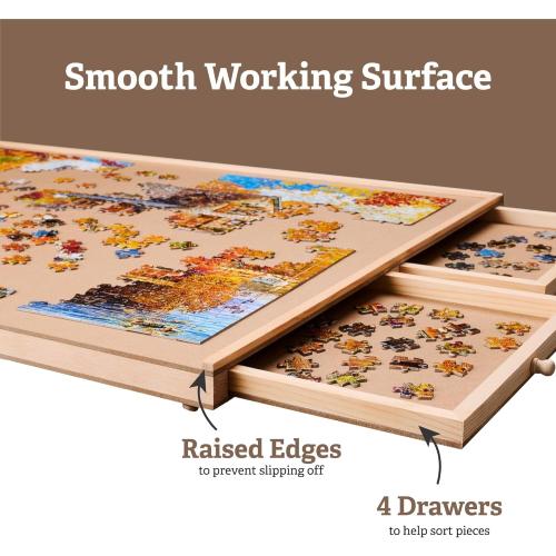 Rotating Wooden Puzzle Board for with 6 Storage Drawers & Protective Cover – Jigsaw Puzzle Table - for Adults & Families Home Entertainment & Puzzle Building (1500 Piece Puzzle Board)