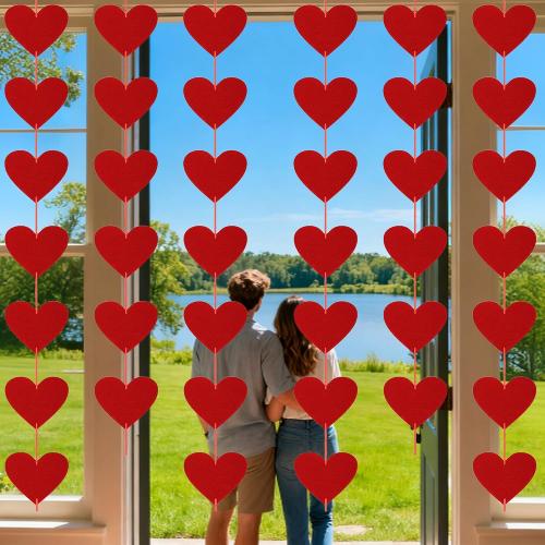 OHOME Valentines Day Decorations - 40 Pack Red Felt Heart Hanging Banner Backdrop | Valentines Decor Party Supplies Favors for Wall Home Office - Galentines Day Decorations for School Classroom Outdoor Indoor