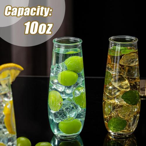 Stemless Champagne Flutes Set of 24, 10 oz Champagne Glasses, Toasting Glasses, Prosecco Mimosa Glasses, Made Of Recycled Glass, Embossed Stemless Champagne Flutes for Wedding, Party, Easter