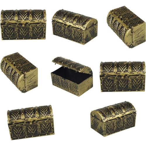8 Pcs Miniature Pirate Treasure Chests Box, Mini Vintage Pirate Jewelry Storage Box, Party Supplies Decor Store Gold Coins Gems, Plastic Kids Pirate Treasure Chest Toy