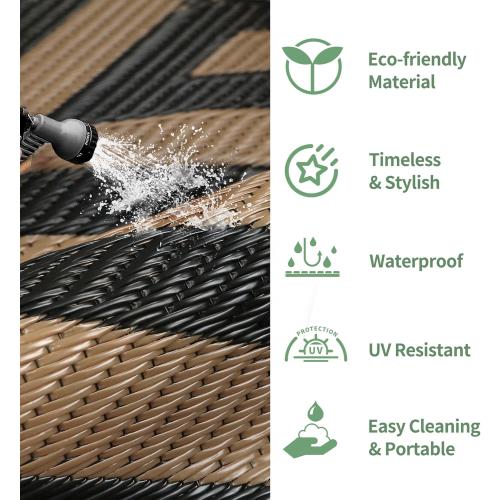 GENIMO Outdoor Rug for Patio Clearance, 8'x10' Reversible Plastic Straw Rugs, Lightweight Waterproof Modern RV Camping Mat for Camper, Balcony, Deck, Backyard, Picnic, Black Brown