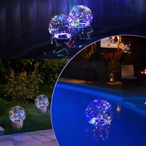 Pool Chlorine Floater with Colorful Solar Ball Lights, Floating Pool Chlorine Dispenser for 4x3” Chlorines Tablets, Easy Opening Chlorines Tablet Holder Floater, Anti-Sinking Spa Chemical Dispenser