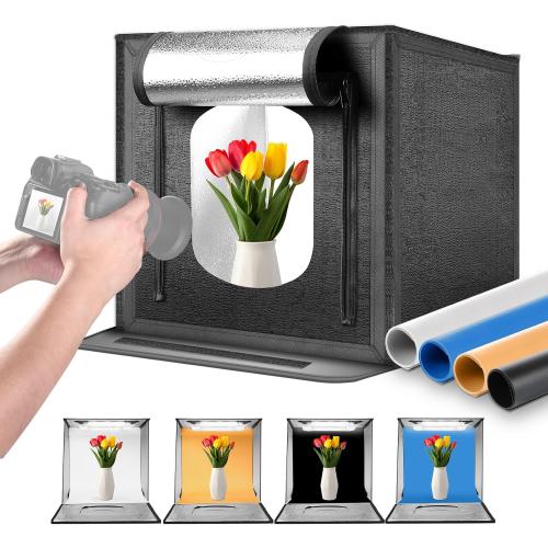 NEEWER 50W Upgraded Photo Studio Light Box, 24x24 Portable Folding Photography Lightbox, 4 Backdrops, 5600K 160 LEDs 5200lx/0.5m Dimmable Picture Booth Shooting Tent for Jewelry Electronics, LP60