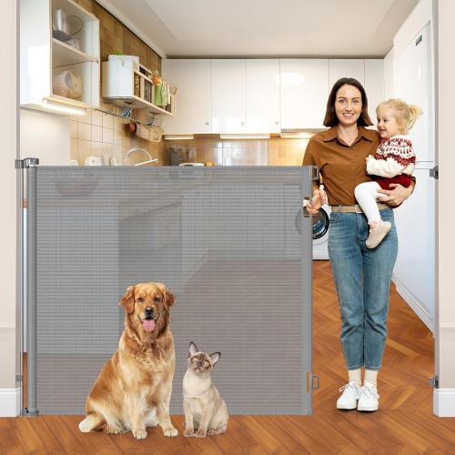48 T X 115 W Extra Tall Pet Gate Retractable Baby Gates for Doorways Extra Wide 9.58ft, Retractable Dog Gate Outdoor Anti-Scratch, 4ft Tall Mesh Gates for Kids or Pets Can't Jumping Over, Gray