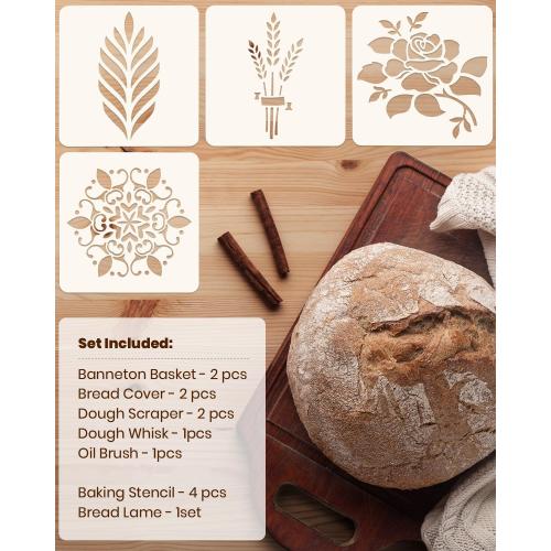 Codogoy Large Natural Sourdough Bread Baking Supplies - 10 Inch Round & Oval Handmade Natural Rattan Proofing Basket Set