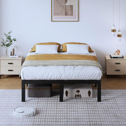 Full Metal Bed Frame - 14 Inch Tall Heavy Duty Bedframe Black Basic Steel Slats Platform No Box Spring Needed/Easy Assembly/Noise Free