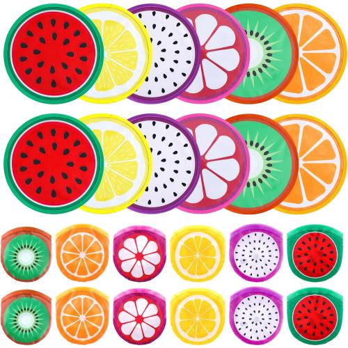 11 Pcs Foldable Flying Disc Fans 9.84'' Fruit Folding Hand Fan Round Collapsible Handheld Fan Decorative Pocket Fans with Bag for Boys Girls Gift Beach Lawn Park Camping Game Party Favor