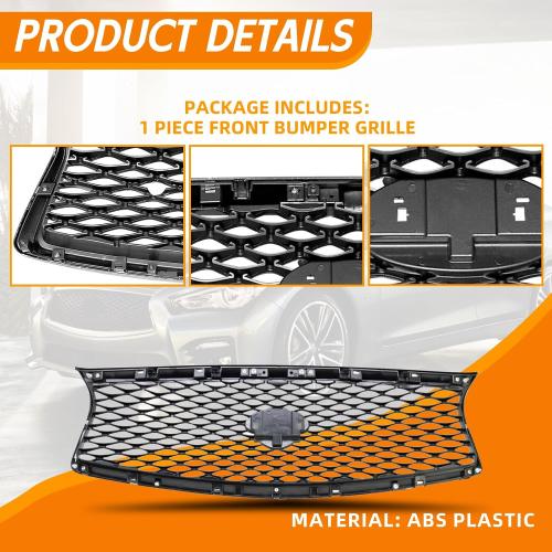 Front Cover Upper Bumper Chrome Grille Fit 2014-2017 for Infiniti Q50 Gloss Front Mesh Air Intake Assembly Replacement Shroud