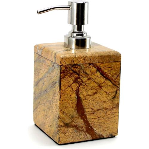 Set of 4 Color Brown Bathroom Accessory Set Made from Natural Stone - Bath Accessories Set of 4 Includes Soap Dispenser, Toothbrush Holder, Tumbler and Soap Dish (Brown)