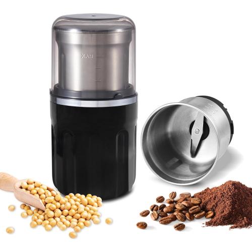 Electric Coffee Grinder, 28000rpm, Vegetable, Seed, Spice Grinding, Kitchen Wet Grinding and Dry Grinding 2-in-1, Removable Bowl, US Plug (Black, Dry Grind (1 Bowl))