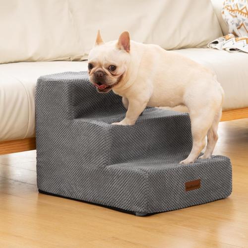 Dog Stairs for Small Dogs, 3-Step Non-Slip Pet Stairs for Couch Sofa and Chair, Dog Bed Stairs for Puppy, Older Cat,Grey,13.6 H