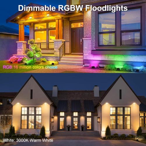 YAYZA! LED Flood Lights Outdoor 42W 4000LM, RGBW Smart Color Changing Floodlight with App/Remote/Voice Control, 3000K Dimmable Bright White Light Compatible with Alexa for Outdoor Decorations (6Pack)