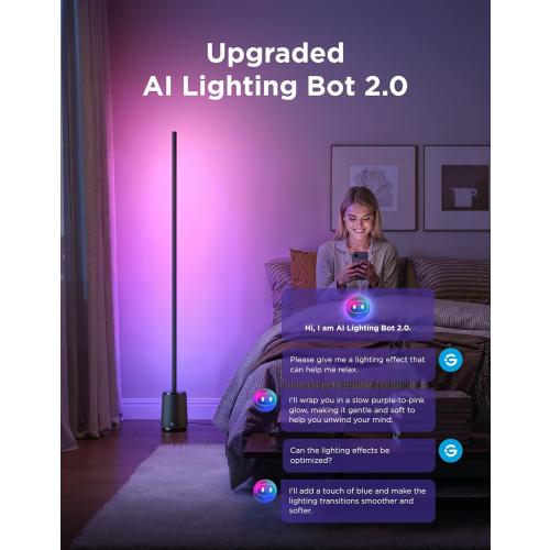 Govee Floor Lamp 3 Lite, Smart RGBIC LED Corner Lamp Compatible with Alexa, SmartThings, Matter, 1400lm Dimmable Color Changing Tall Standing Light with Music Sync for Living Room Bedroom Gaming Room