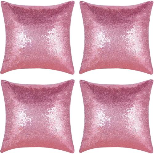 Pink Sequin Pillow Covers Square Glitter Pillow Cases Decorative Sparkling Throw Pillow Covers Cushion Case for Bed Sofa Bedroom Living Room Valentine's Day Wedding Home Decor (18x18,4 Pack)