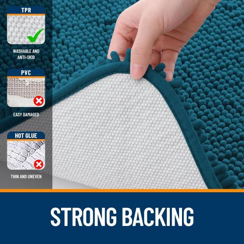 OLANLY Bathroom Rugs 30x20, Extra Soft Absorbent Chenille Bath Rugs, Rubber Backing Quick Dry, Machine Washable Bath Mats for Bathroom Floor, Tub and Shower, Home Decor Accessories, Peacock Blue