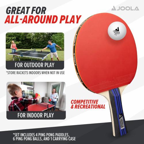 JOOLA Advanced Premium Ping Pong Paddles Set of 4 - Professional Table Tennis Paddles, 6 Advanced Training 3 Star Ping Pong Balls, and Carrying Case - Tournament Level - Indoor and Outdoor Compatible