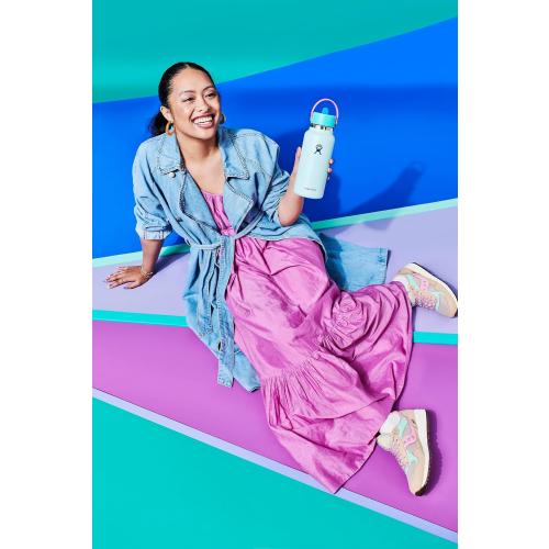 Hydro Flask Water Bottle - Insulated Stainless Steel - Wide Mouth Flex Straw Lid, Non Spill, Leakproof and Refillable in 32 Oz Polar Plunge
