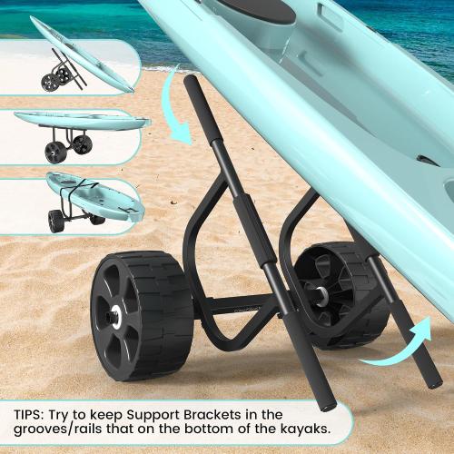 Color Black GanFindX Heavy-Duty Aluminum Kayak Cart Solid Airless Wheels,  Easy Detachable Assembly & Adjustable Width Kayak Dolly, Suitable for Kayak and Canoe