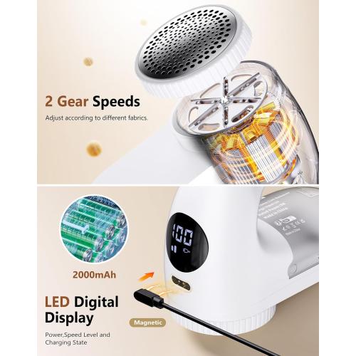 IPX6 Waterproof Washable Electric Fabric Shaver and Lint Remover, Rechargeable Sweater Defuzzer with 3 Free Extra Blades, Quickly and Effectively Remove Fluff, Fuzz, Bobbles for Clothes, White