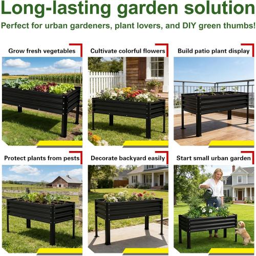 Large Galvanized Raised Garden Bed Outdoor with Legs, Load Capacity 1200LB, 48x26x30in Raised Garden Bed, for Backyard/Patio/Balcony/Gardening/Vegetables Flowers, Black