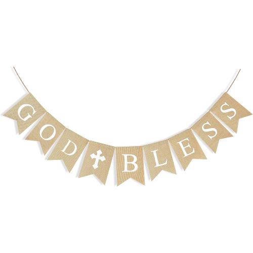 CHRORINE God Bless Banner First Communion Banner Kit, Baptism Decorations for Boys Girls, First Communion Confirmation Decorations, Bautizo Decorations