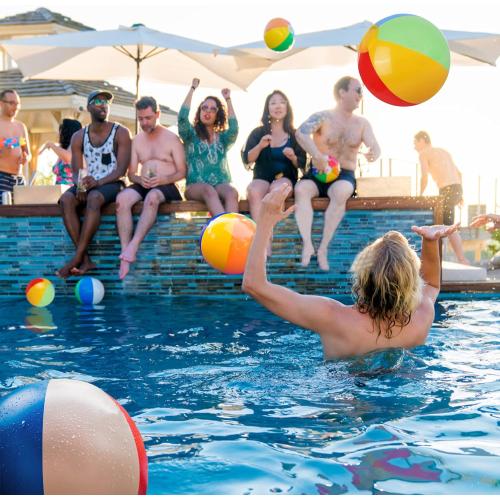 SYZ 12 Beach Balls Bulk - Inflatable Swimming Pool Toys for Kids Birthday Party Supplies Favors Luau Decorations - Blow Up Classic Rainbow Color Beachball Summer Water Games Fun Gifts (12 Pack)