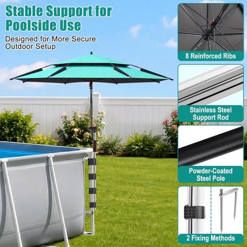 Above Ground Pool Umbrella 7.2 FT — Adjustable Outdoor Poolside Umbrella | UPF 50  Double-Layer Pool Shade Canopy for Backyard, Deck & Patio, Pool Accessories