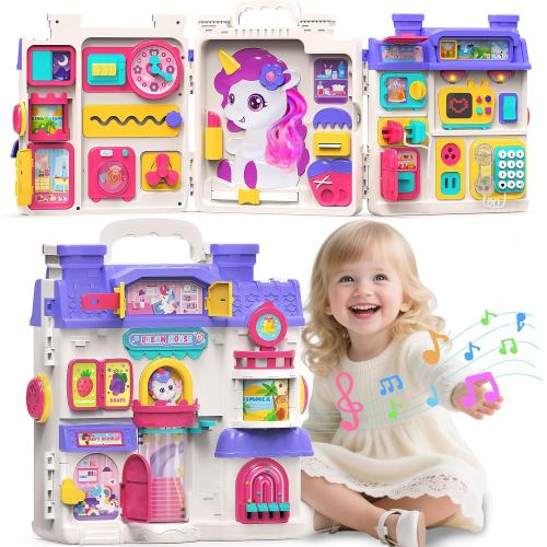 ELFJOY Montessori Toys for 1 Year Old Girl Gifts, Busy Board for 1 2 Year Old - 56  Activities Bilingual Early Educational Learning Toddler Baby Girl Toys, First Birthday Gifts for 1 2 Year Old Girls