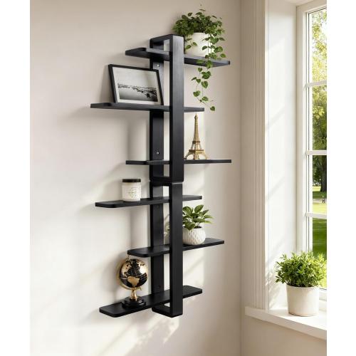 Black Floating Shelves for Wall Mounted Shelving Unit All Pine Wood 3 Tier Large Shelf for Bedroom Living Room Office Bathroom Home Decoration Storage Plant Photo Display Modern 20in