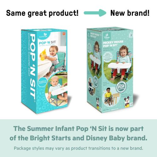 Bright Starts Disney Mickey Mouse Pop 'N Sit Portable Booster, Indoor/Outdoor Use, Floor Seat with Feeding Tray, Blue, 6 Mos - 3 Yrs