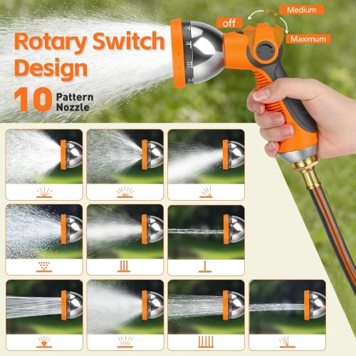Retractable Garden Hose Reel 100 FT, 1/2 Heavy Duty Garden Hose 435 PSI Burst Pressure, Wall Mounted Water Hose Reel with 10-Pattern Nozzle, 180° Swivel, Slow Auto Rewind & Any Length Lock