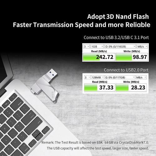 SSK 64GB USB C Flash Drive Dual Drive 2 in 1 OTG USB A 3.2 Gen 1  Type C Memory Stick Thumb Drive, Thunderbolt Pendrive up to 200MB/s Transfer Speed Photo Stick for Android Phones/Tablets/Mac/Laptop