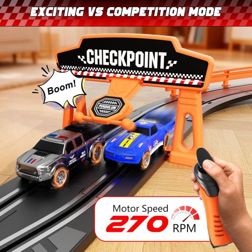 Slot Car Race Track Set for Kids – 29ft Electric Race Car Track with 4 Slot Cars, Dual Racing Tracks, Lap Counter & LED Overpass, Car Track Toy Gift for Boys Ages 6–12