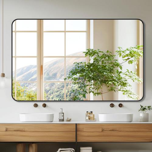 Bathroom Mirror 48 x 30, Large Rectangle Wall Mirror, Black Metal Frame Wall Mounted Mirrors for Bathroom, Vanity, Bedroom, Entryway Decor(Horizontal/Vertical)