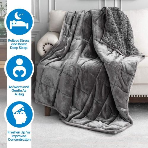 Cottonblue Sherpa Fleece Weighted Blanket 12lbs, Sherpa Flannel Cozy Plush Bed Blanket, Fuzzy Bedding Blankets Throw, Minky Soft Blanket for Sofa Bed, 48 x 72 inches,Grey