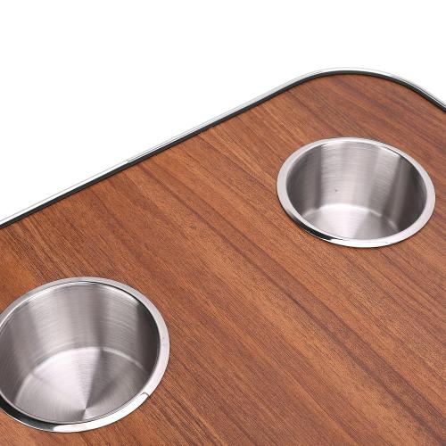 RV Table Top, Boat Table Top Solid Wood with 2 Stainless Steel Cup Holders for Trailer Motorhome Yacht Boat Deck 800 X 400mm (Brown)