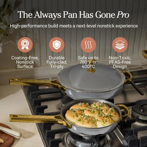Our Place Mini Titanium Always Pan Pro | 8.5 PFAS-Free Nonstick Frying Pan with Spatula | Chef-Grade Tri-Ply Stainless Steel & Aluminum Build | Induction & Oven-Safe up to 750°F | Gold NEEDS CLEANING