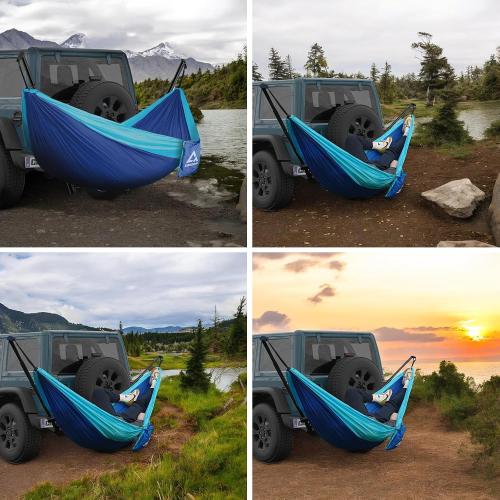 Hitch Mount Hammock Stand - Includes Parachute Nylon Hammock & Storage Bag - for 2'' Receiver, Fits Class III & IV Heavy Duty Trucks, for Camping, Outdoor, Travel (350lbs Weight Capacity)