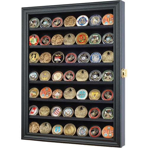 Military Challenge Coin Display Case Poker Chip Display Stand Rack Black Finish 98% UV Protection Compatible with Army Navy Air Force Marine Corps Honored Coins