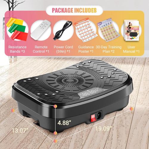 Vibration Plate Exercise Machine, Vibration Plate for Lymphatic Drainage with Training Poster, Training Plan & 3 Resistance Bands, Adjustable Speeds Vibrate Stand Shake Board for Weights Loss(400 Lbs)