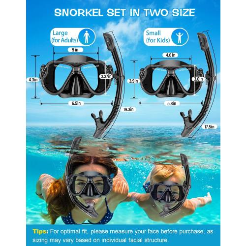 Greatever Dry Snorkel Set,Panoramic Wide View Anti-Fog Scuba Diving Mask,Professional Snorkeling Gear for Adults Kids