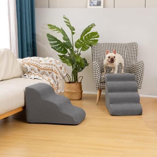 3-Step Dog Ramp and Stairs for Sofa and Chair - Non-Slip Sturdy Pet Steps for Small Dogs and Cats,15.7 H,Grey
