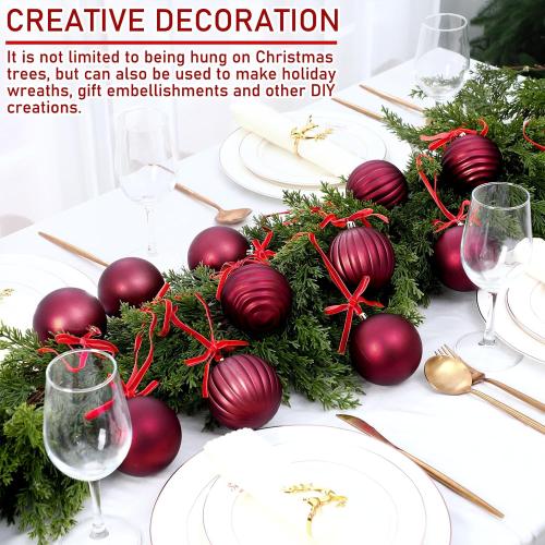 12 Set Burgundy Ball Ornaments for Christmas Tree Velvet Bows Xmas Tree Ball Neutral Hanging Decoration for Festival Holiday Party Wreath Home(3.15 Inch)