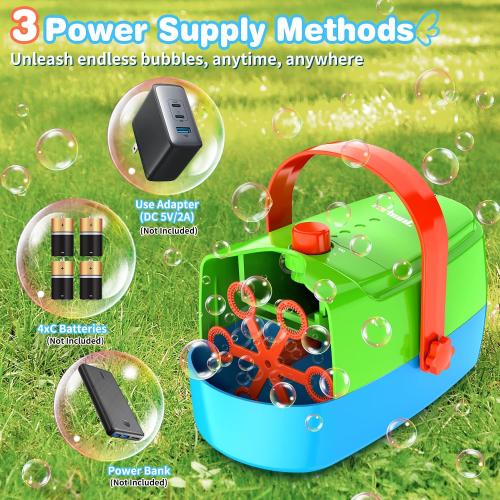 Bubble Machine Durable Automatic Bubble Blower, 18000  Big Bubbles Per Minute Bubbles for Kids Toddlers Bubble Maker Operated by Plugin or Batteries Bubble Toys for Indoor Outdoor Birthday Party