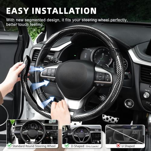 Amiss 3pcs Carbon Fiber Anti-Skid Steering Wheel Cover, Waterproof Design, Universal Fit for 14-16 Inch Car Wheel Cover, Interior Car Accessories for Jeeps, SUVs, Trucks (Glossy Black)