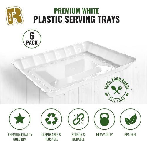 6 Pack White Serving Tray - 9 x 13 Inch, Heavy Duty White Serving Trays and Platters for Party - Premium Serving Platters