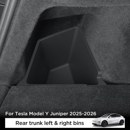 LUCKEASY Rear Trunk Storage Bins Fit for Tesla Model Y Juniper 2025 2026 Trunk Side Storage Box with Lids Rear Cargo Garbage Bins for Model Y Juniper 2025.03-Present Accessories Black TPE