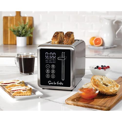 Sur La Table 2-Slice Touchscreen Toaster - Digital LED Display with 7 Browning Levels, Wide Slots for Bagels, Bread & More, Removable Crumb Tray, Safe Kitchen Appliance for Breakfast & Toasted Food
