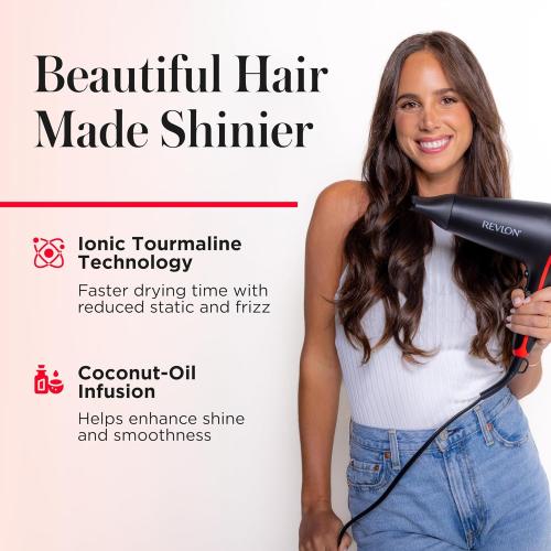 REVLON SmoothStay Coconut Oil Infused Hair Dryer with Diffuser, Blow Dryer with Diffuser and Concentrator Attachment, for Shinier, Smoother, Salon-Quality Hair